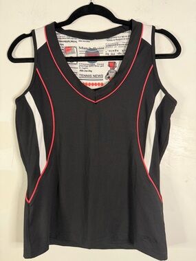bolle pickleball or tennis Black Tank Top with Pink Piping and White Panels
